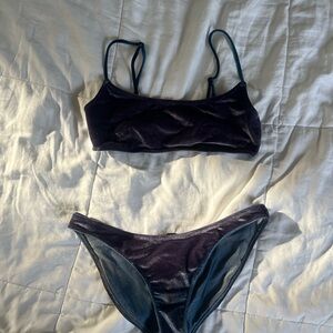 Triangl Swimwear Velvet Swim Bra and Bottom - Dark Blue